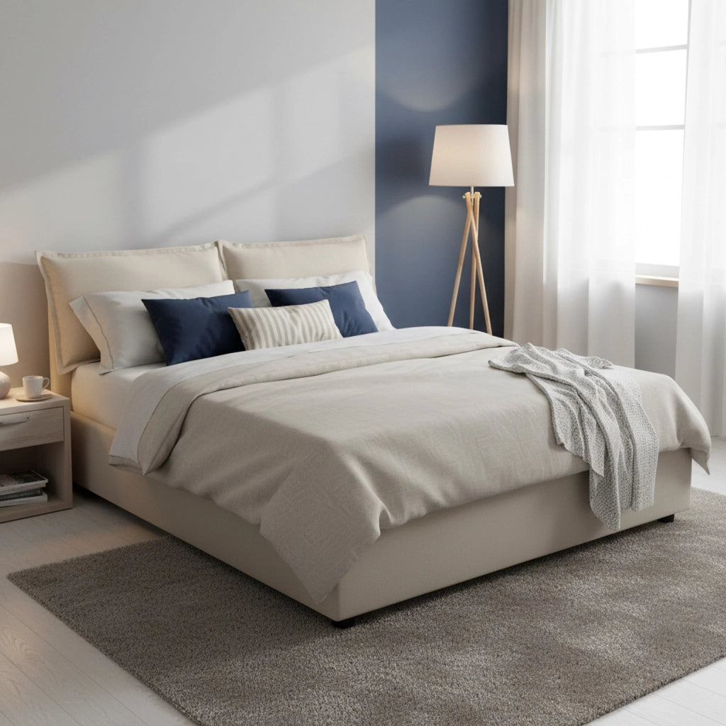 Letto Matrimoniale Amelinda, Letto Matrimoniale Materasso Incluso Made in Italy, Beige