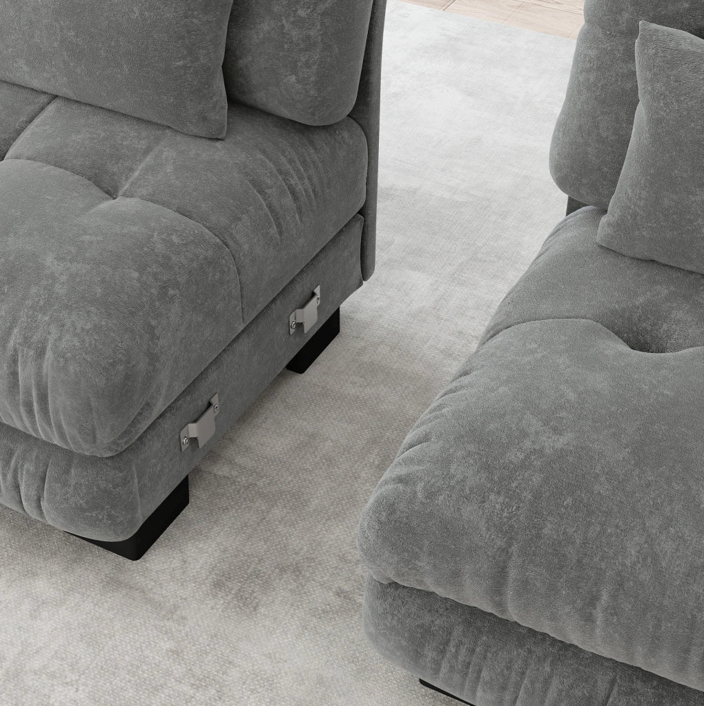 Divano modulare 220x77x81 cm con design cloud e braccioli imbottiti in chenille grigio