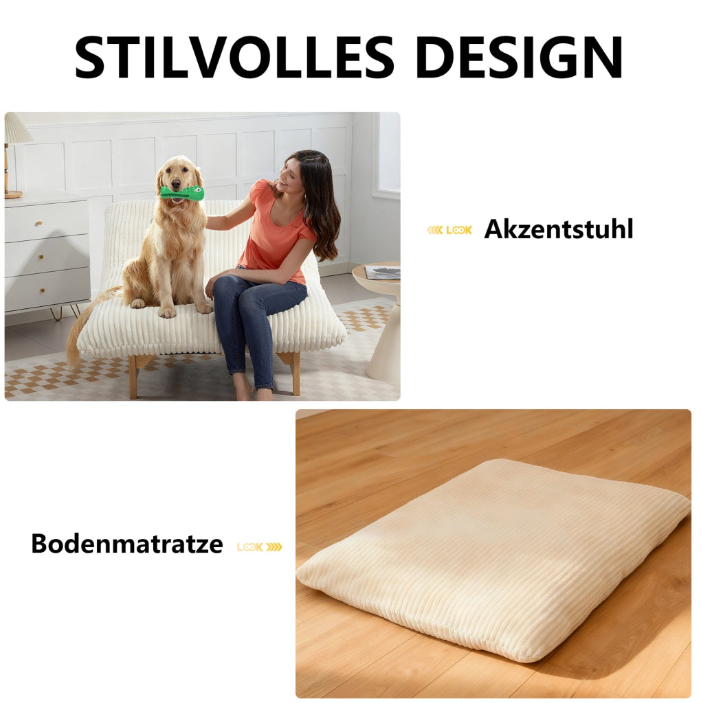 Poltrona sacco in velluto a coste bianca con schienale