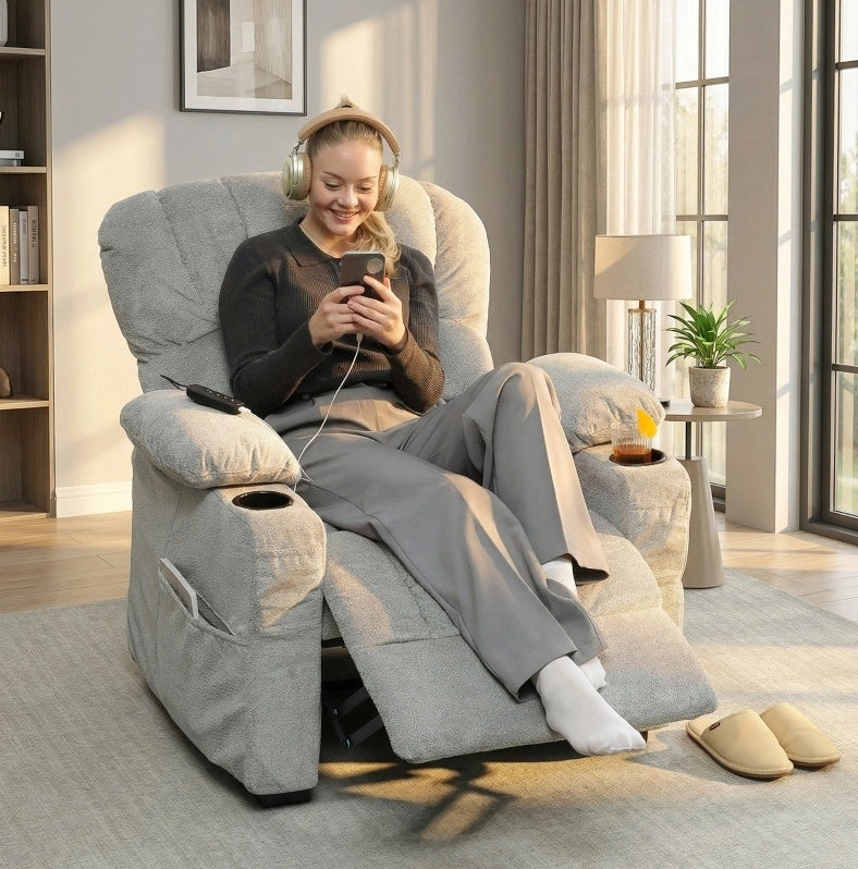 Poltrona Relax Elettrica Grigia con USB, Memory e Portabevande