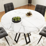 Tavolo da pranzo per 4 persone con piano in MDF effetto marmo e gambe in metallo, per soggiorno, nero, 100 × 100 × 76 cm
