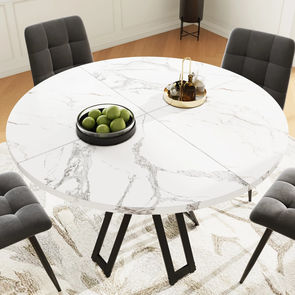 Tavolo da pranzo per 4 persone con piano in MDF effetto marmo e gambe in metallo, per soggiorno, nero, 100 × 100 × 76 cm