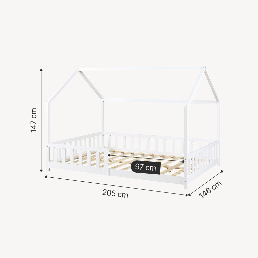 Letto Francese Hesel per Cameretta Forma di Casetta con Materasso 140 x 200 cm Bianco [en.casa]