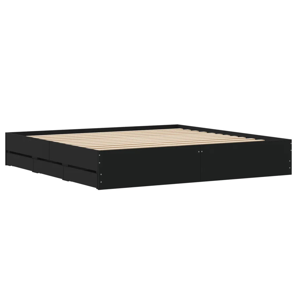 Letto matrimoniale | Letto per adulti | Giroletto con Cassetti Nero 160x200 cm in Legno Multistrato