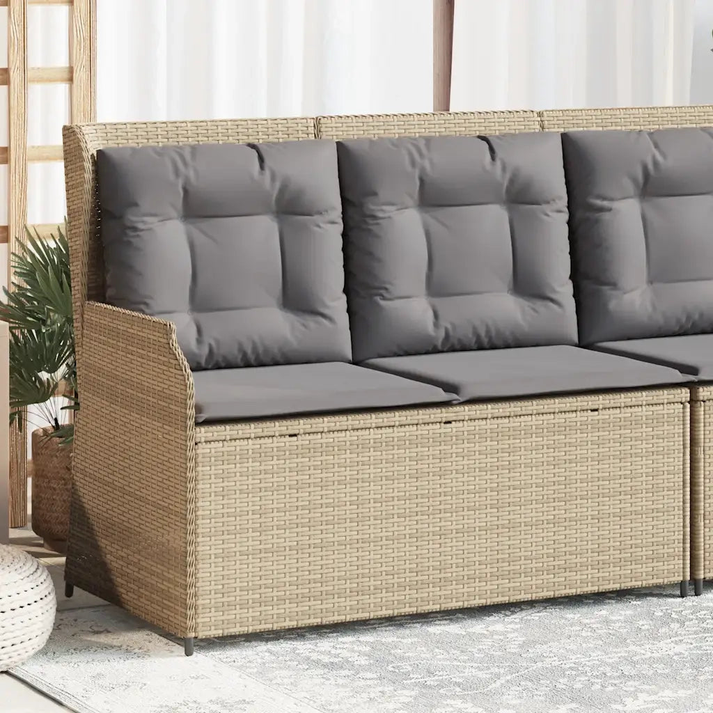 Panca Reclinabile da Giardino con Cuscini-Sgabello-Sedia da esterno Beige in Polyrattan 512203