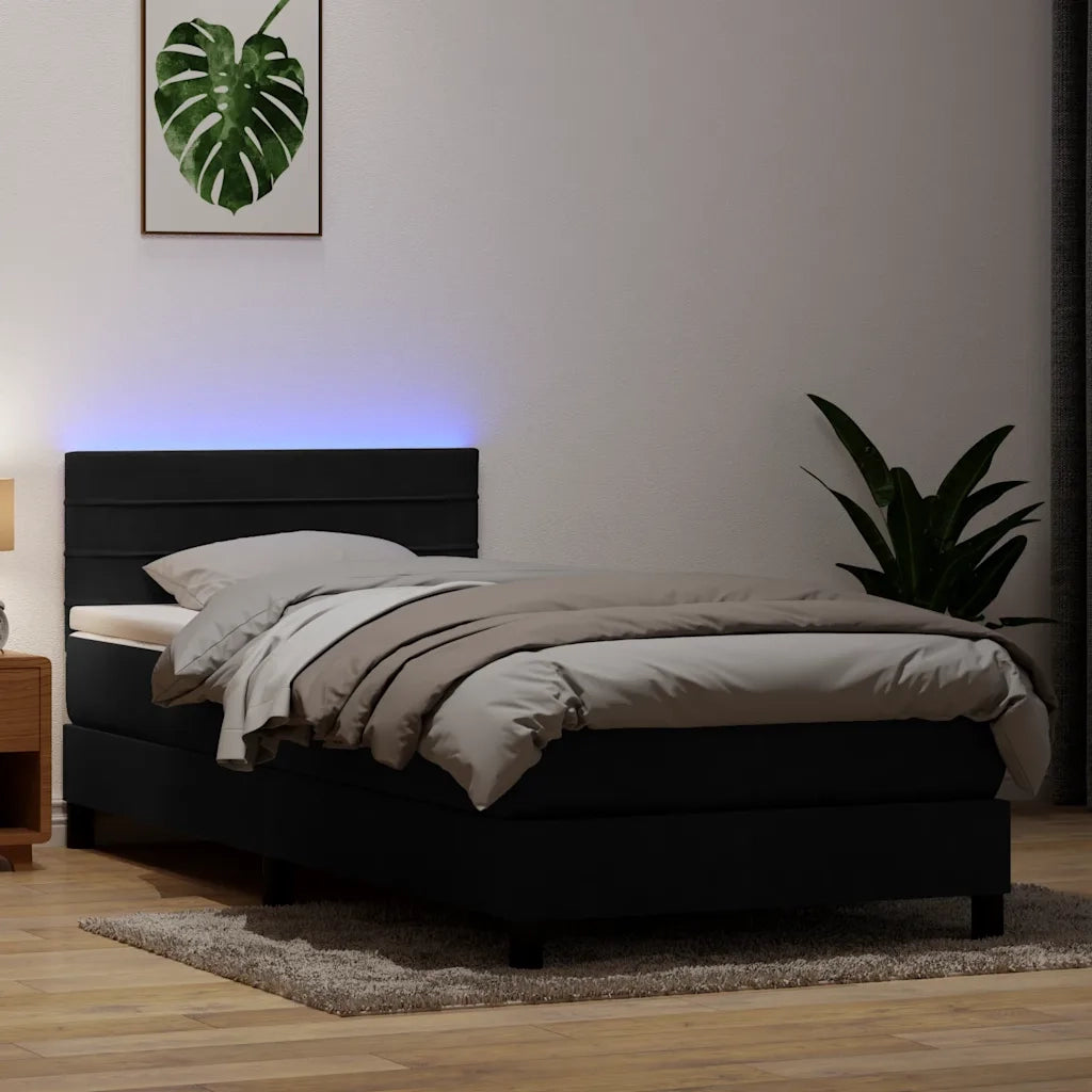 Letto a Molle con Materasso e LED Nero 80x220 cm Velluto 3317003