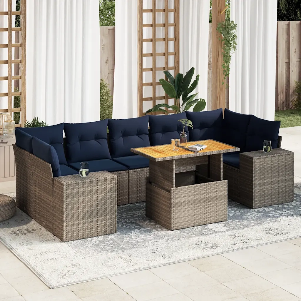 vidaXL Set Divano da Giardino 8 pz con Cuscini Grigio in Polyrattan