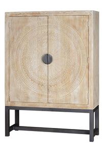 Armadio in massello di mango intagliato e piedi in metallo 