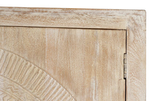 Armadio in massello di mango intagliato e piedi in metallo 