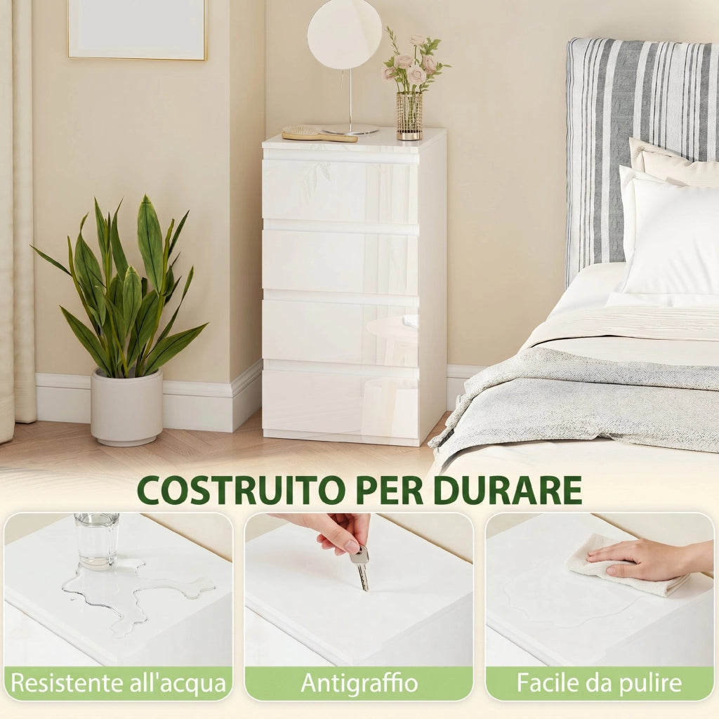 Comodino 4 Cassetti Lucido ¨C zephmum ¨C Bianco 40x35x50 cm