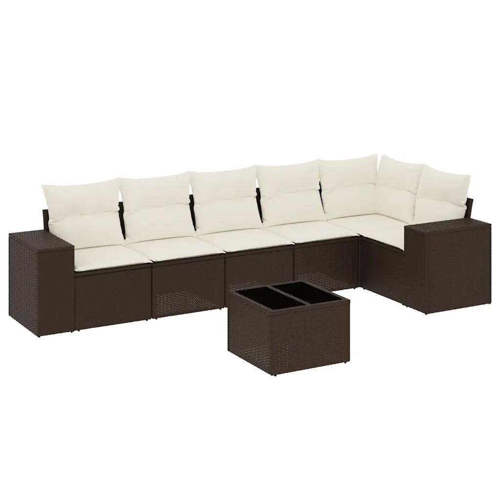 Set Divani da Giardino 7 pz con Cuscini Marrone in Polyrattan 3222602