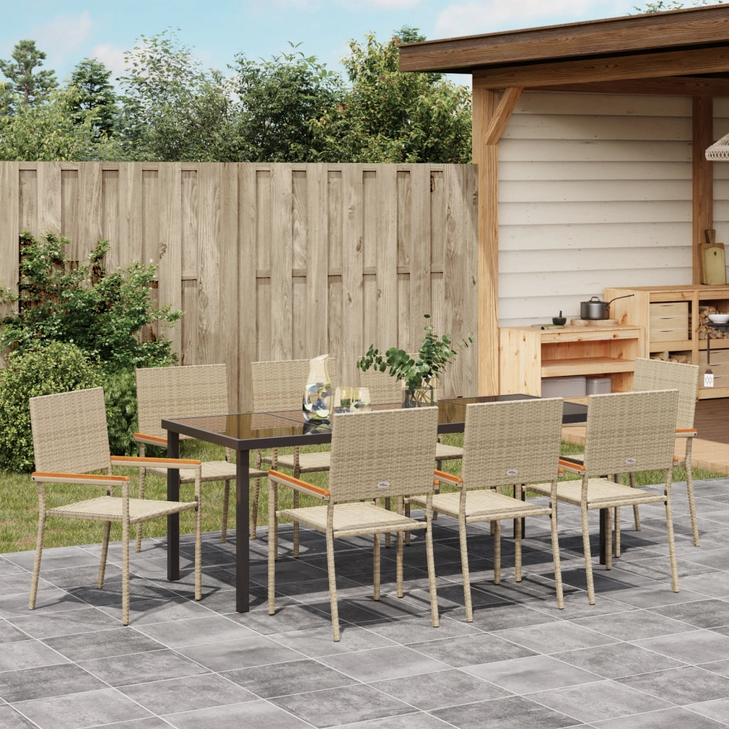 Set da Pranzo da Giardino da 9 Pezzi Beige Poly Rattan