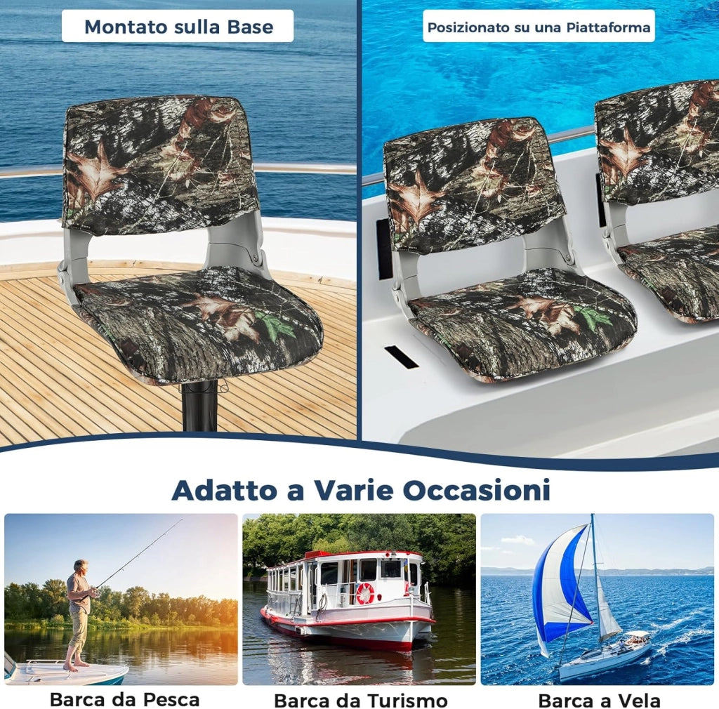 Sedia da Barca Pieghevole, Sedia con Schienale Basso con Cuscini Imbottiti in PVC, Telaio in PP, Bulloni di Fissaggio, Sedia Impermeabile per Barca da Pesca, Barca Turistica, 50 x 50 x 47 cm