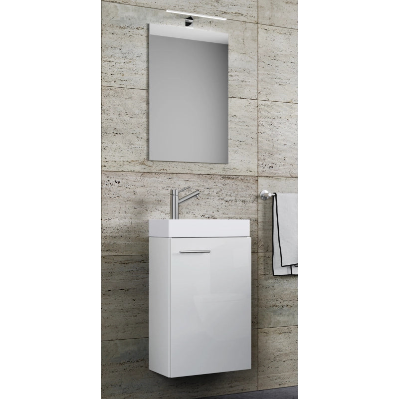 LineaViva di Ezooza Mobile Sospeso con lavabo in ceramica di alta qualità e specchio con luce a led, Bianco , lavabo Bianco