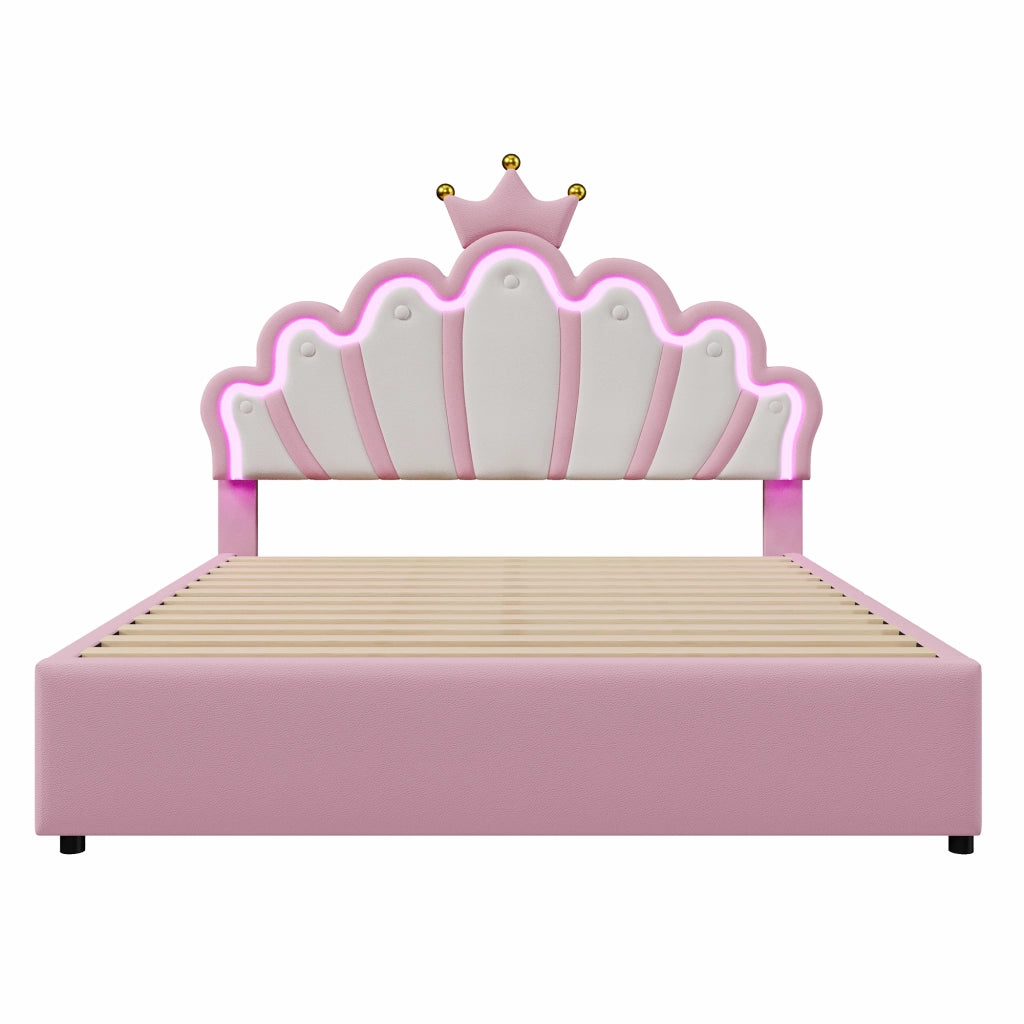 LETTO imbottito 140x200 cm in PU rosa con 2 cassetti e testiera regolabile
