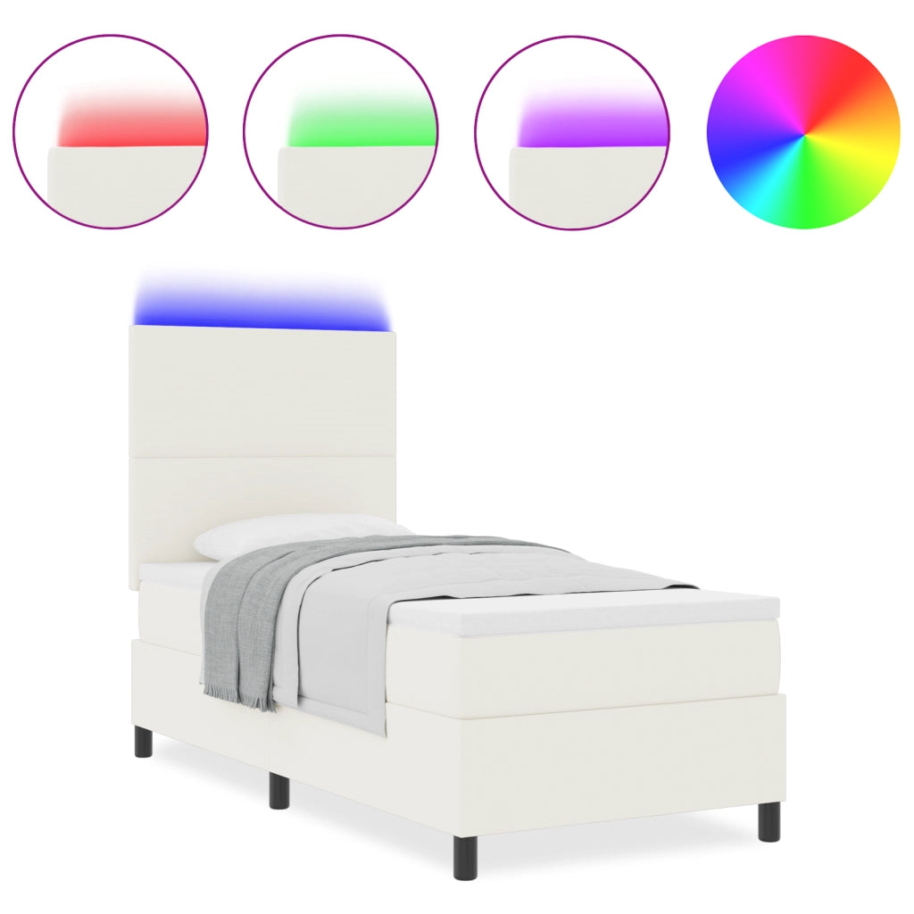 Letto con Box Spring e Materasso & LED Crema 100x200 cm Tessuto in Corduroy