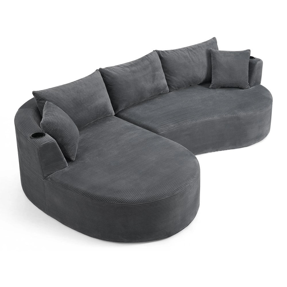 Divano 3 Posti con Chaise Longue Sinistra, Tessuto, Cuscini e Portabicchieri ¨C Xylo ¨C Grigio