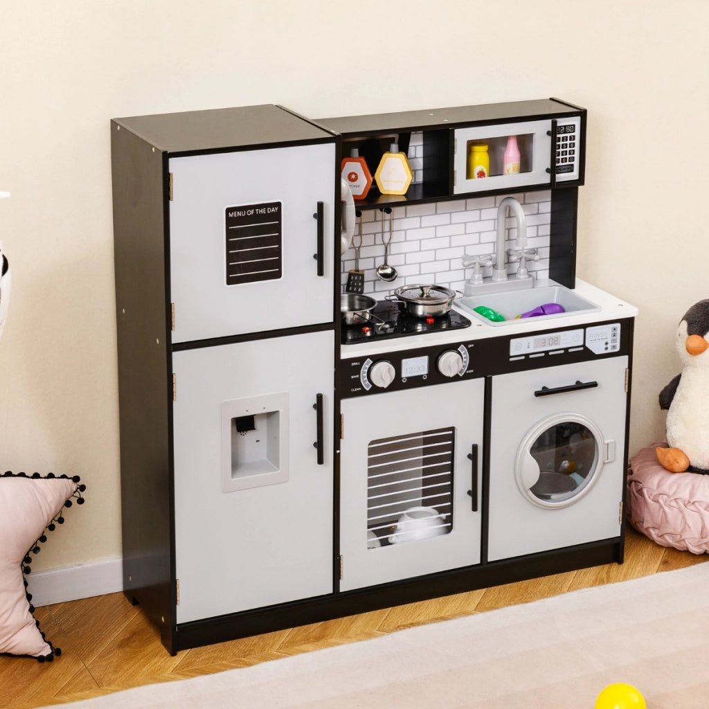Set di cucina giocattolo con forno lavatrice microonde dispenser d¡¯acqua, Giocattolo da chef per gioco di fantasia Nero-Cucine giocattoli