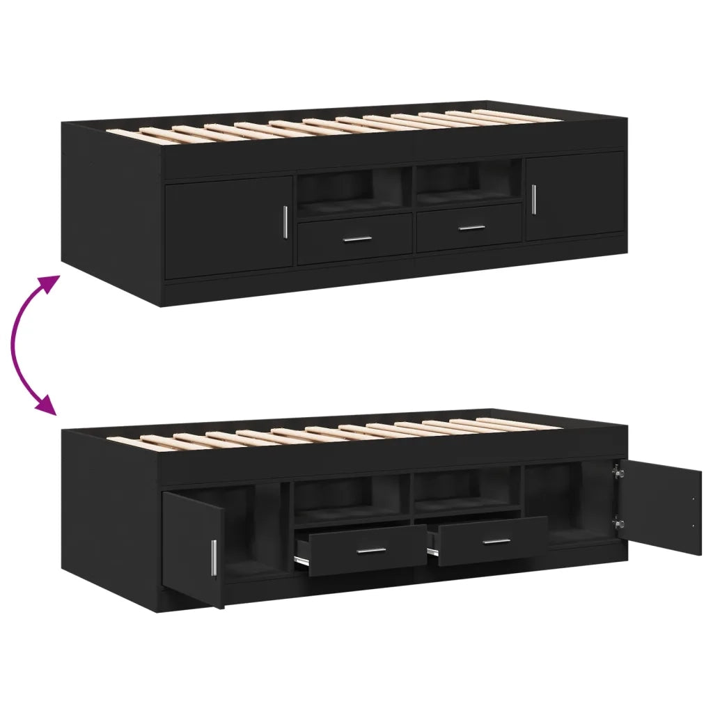 vidaXL Divano Letto con Cassetti senza Materasso Nero 100x200 cm