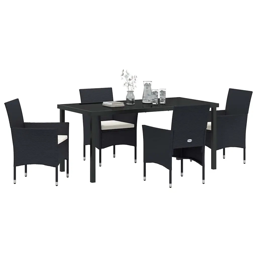 Set da Pranzo per Giardino con cuscino 5 pcs Nero polyrattan