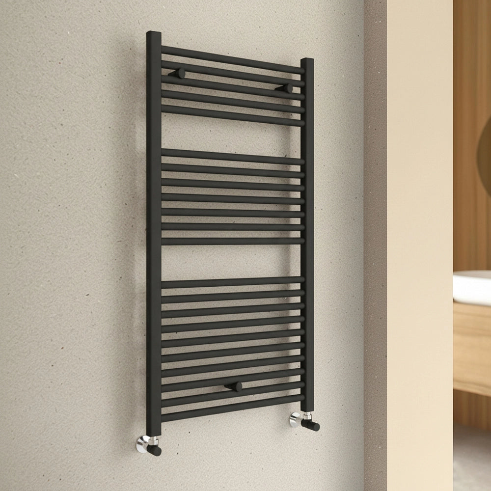 Termoarredo design nero opaco L 60x110 interasse 55 cm con Kit valvole