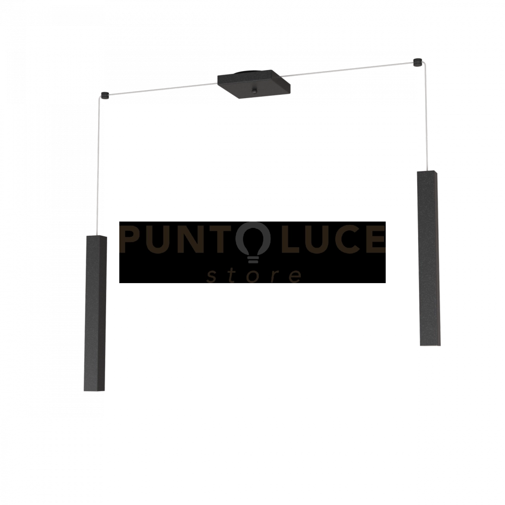 SQUARE TUBE SOSPENSIONE 2 LUCI NERO CAVO CM.250 CON BASE 1173-S2-NE