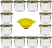 Set di contenitori con coperchio - 12 contenitori rotondi in vetro in stile facet da 240 ml - coperchio giallo - necessario HTML per contenitori con coperchio