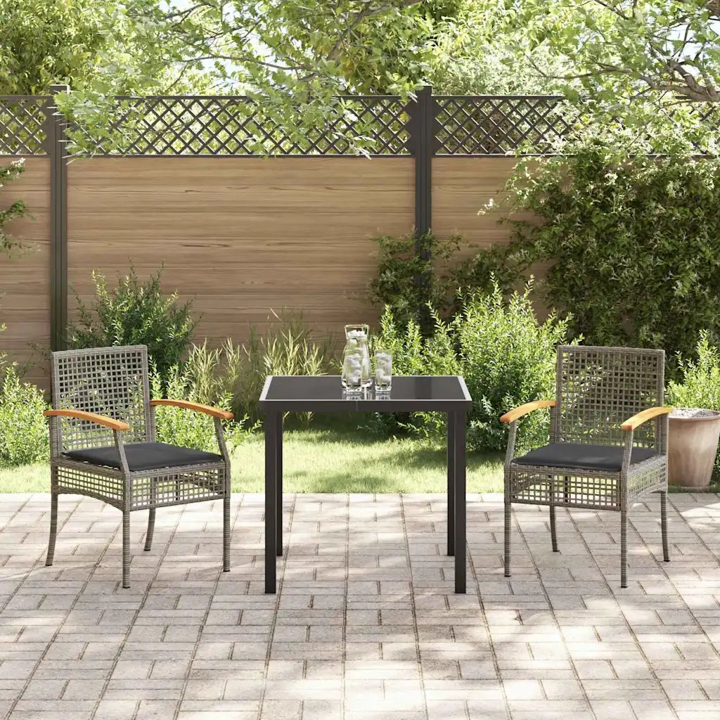 Set da Pranzo per Giardino 3 pcs Grigio e Nero Rattan 3380820