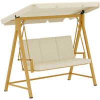 Dondolo da Giardino 3 Posti 195x120x170 cm con Tettuccio Regolabile Beige