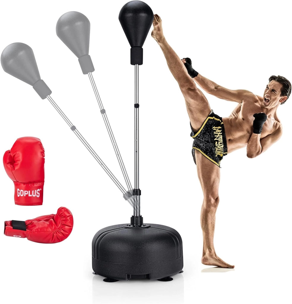 Sacco da boxe con altezza regolabile 140-158 cm, punchingball con guanti da boxe, palla da boxe in piedi con base ricaricabile per bambini e adulti
