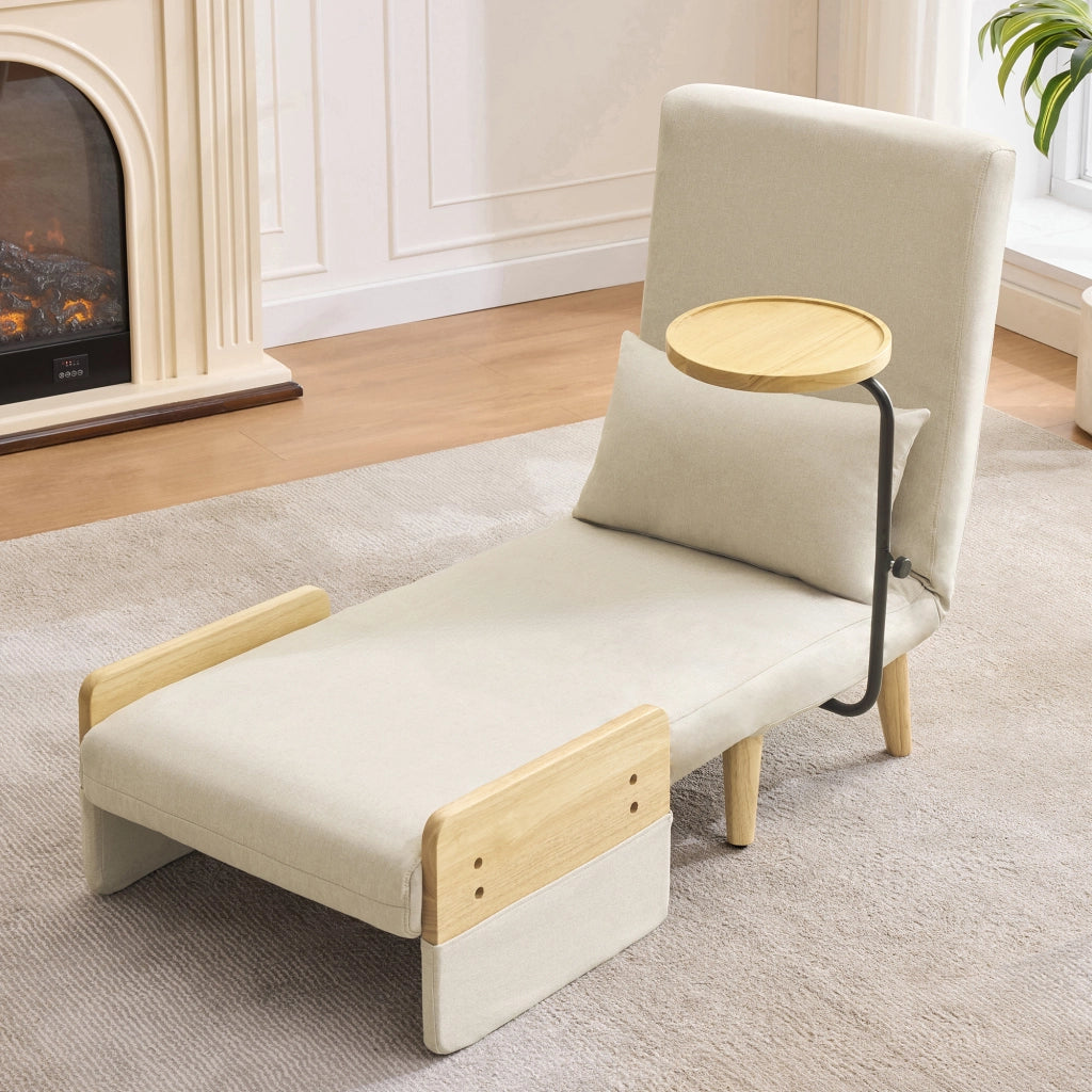 SESSEL 3-in-1 88x74,5x66 cm in lino beige con vassoio in legno