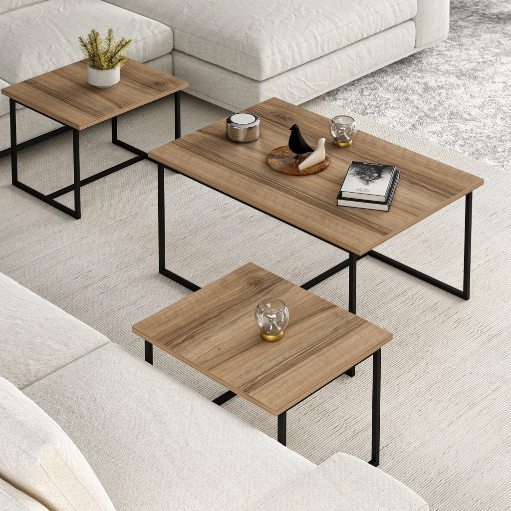Tavolo gigogne (3 pezzi) in legno "Levada" - 90 x 60 x 42 cm - Noyer