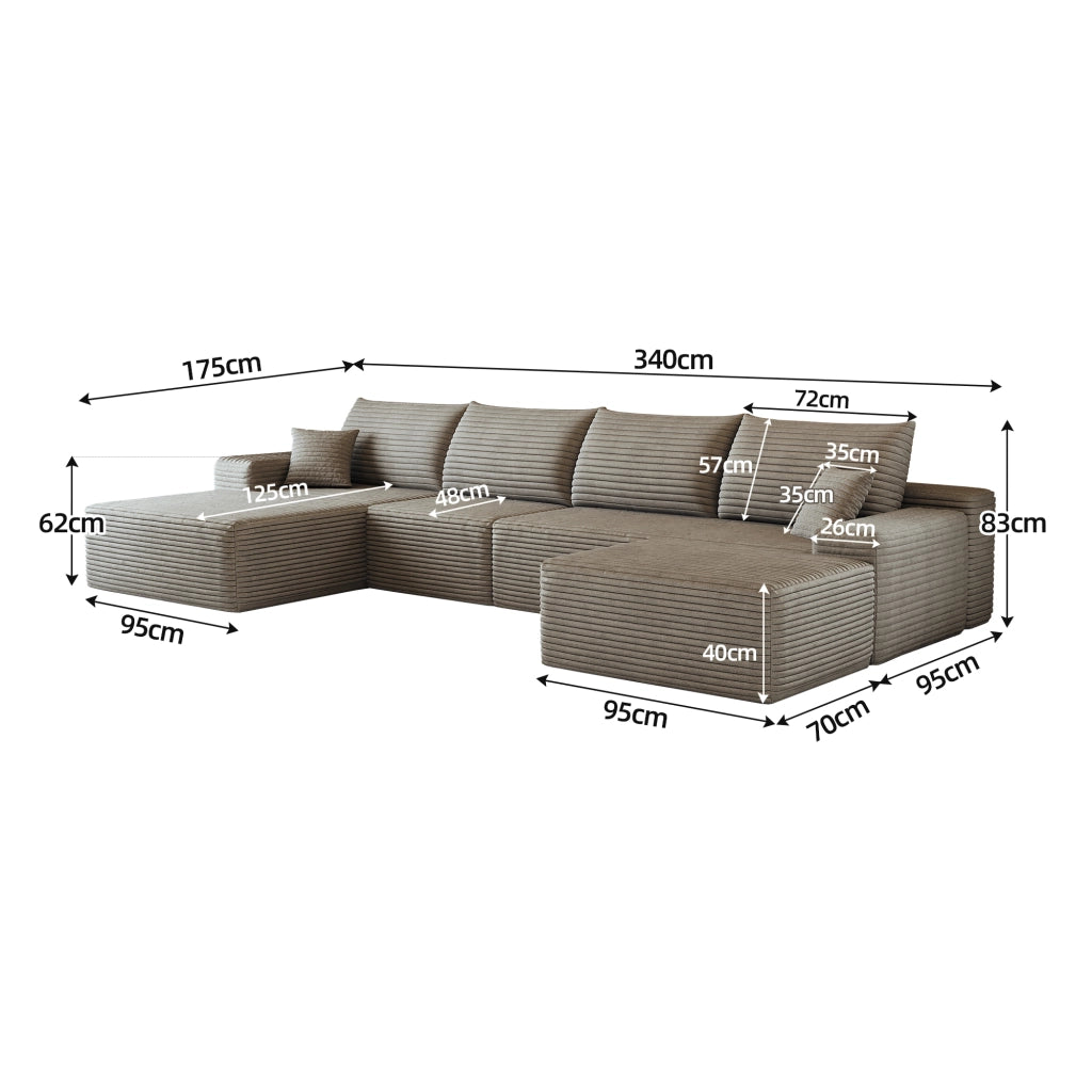 Divano angolare modulare con chaise longue, schiuma ad alta elasticità, in tessuto a coste camel 270 × 175 × 83 cm