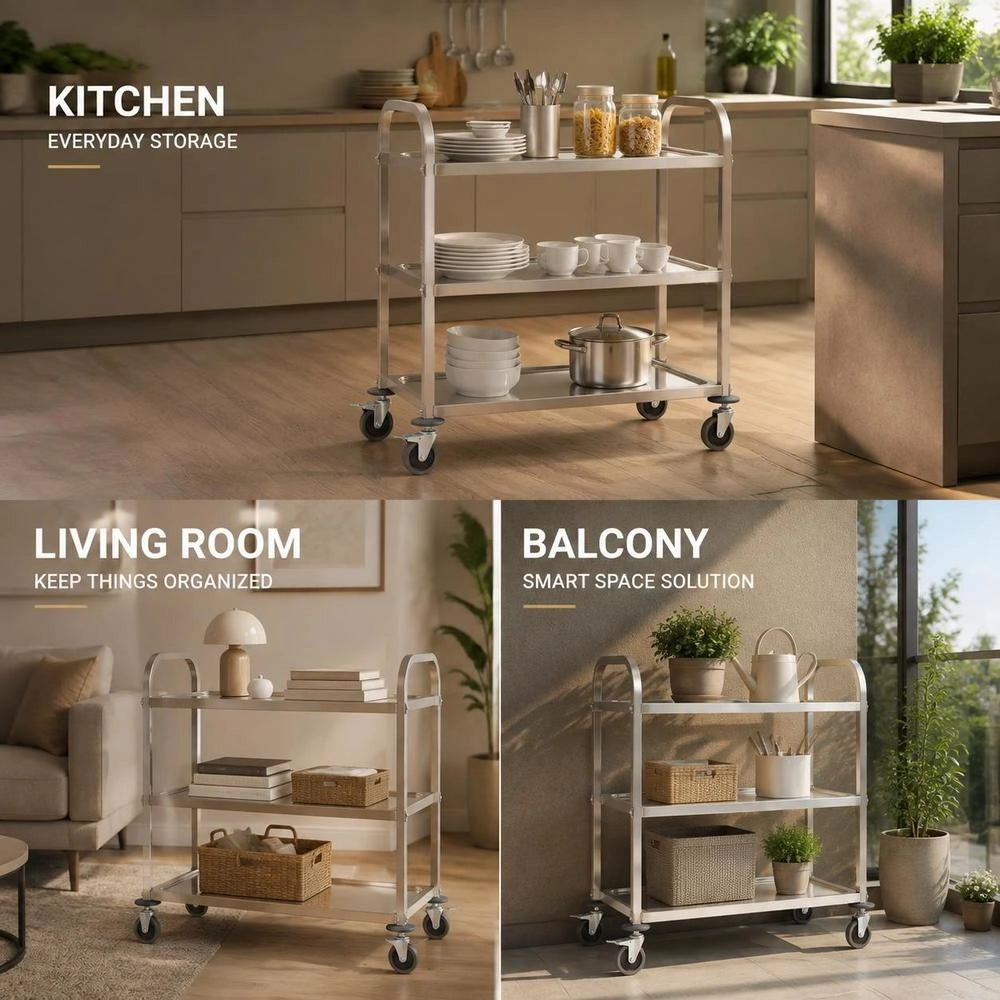 3-Tier Serving Trolley 96.5 X 55 X 90 Cm Stainless Steel