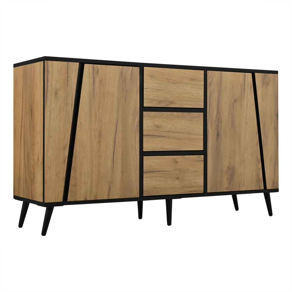 Sideboard con 2 ante e 3 cassetti 120x40x70 cm in MDF e truciolare naturale e nero