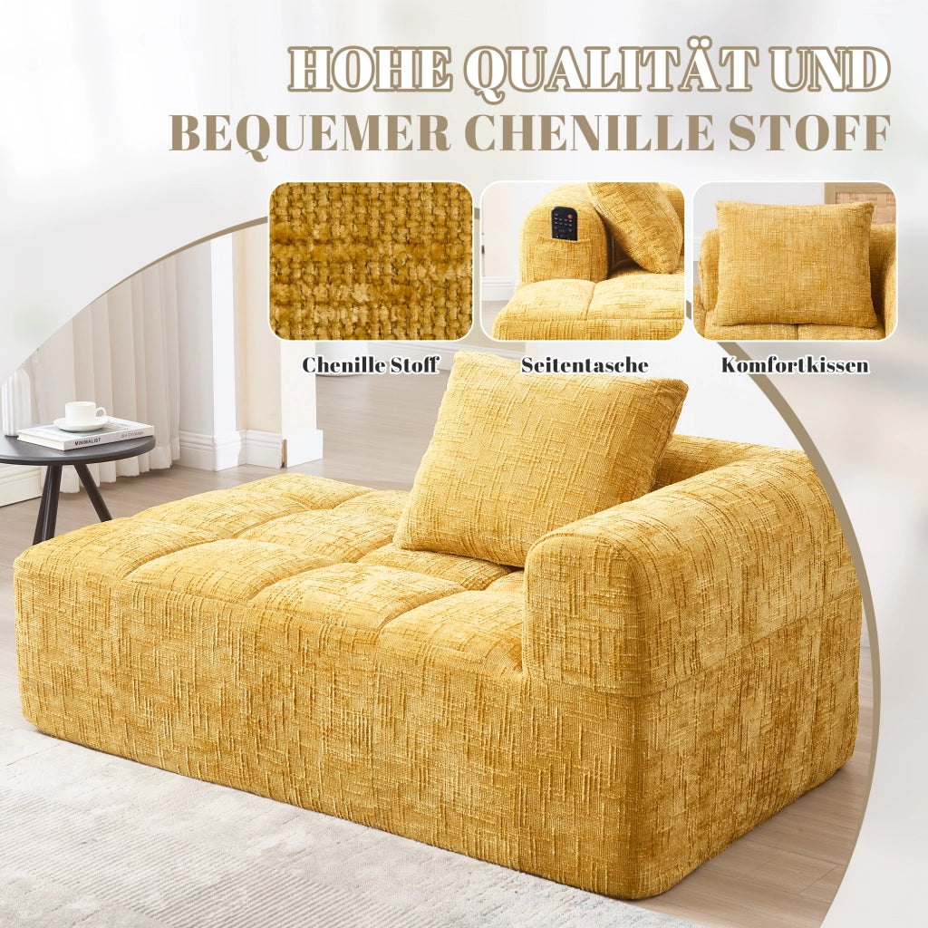DIVANO Chaise longue 158x90x60 cm Chenille giallo con cuscino