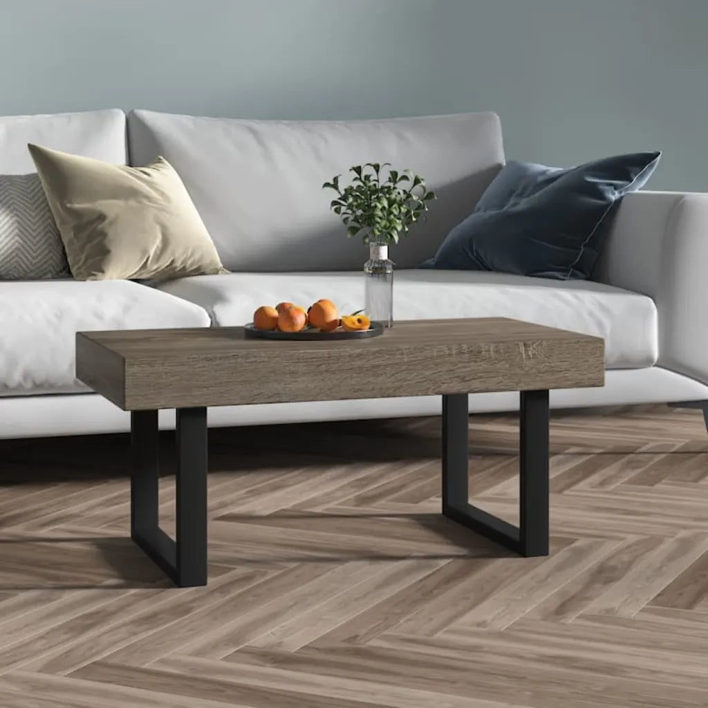 Tavolino da salotto | Tavolino da caff¨¨ | Tavolino da Soggiorno Grigio e Nero 90x45x40 cm in MDF e Ferro