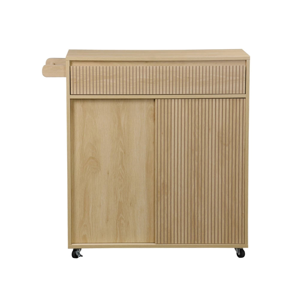 Carrello da cucina in legno decorato con 1 cassetto, 80cm, marrone