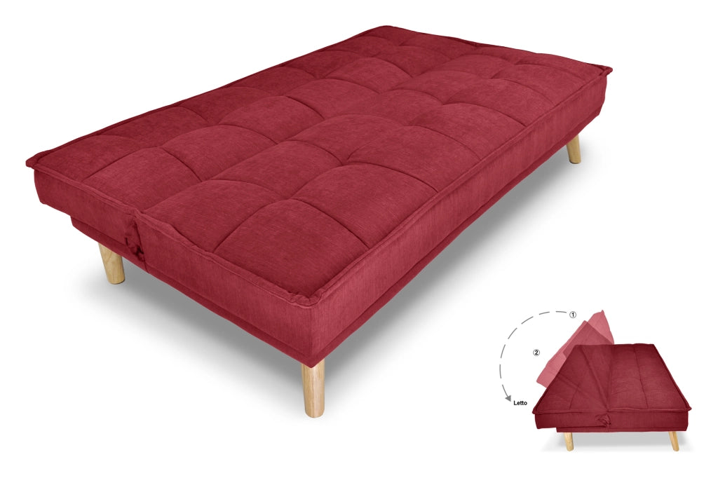 Divano letto clic clac in tessuto vellutato bordeaux, divano 3 posti - Bart - DL-BA21FBC