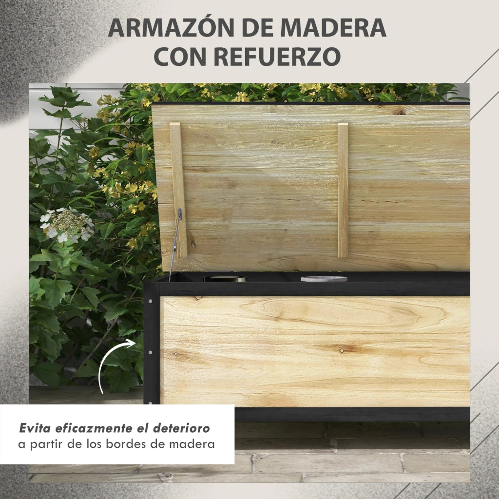 Baule da Giardino in Legno con Ruote ¨C Xylo ¨C 100x50x43 cm Naturale e Nero