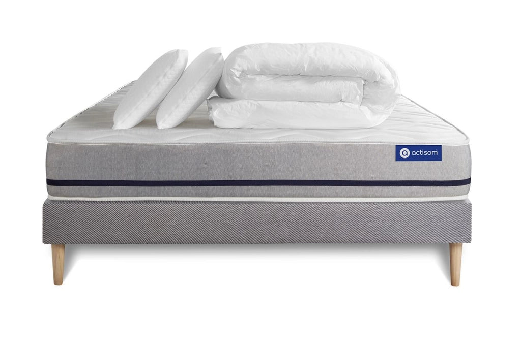 Pacchetto letto completo - Materasso 180x200cm + Box spring con doghe (kit) + 2 cuscini + Piumino - Actiflex Soft