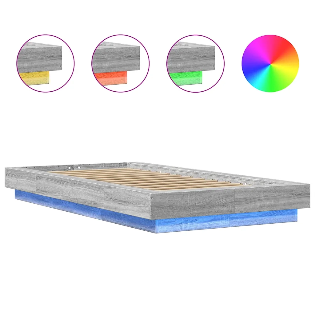 Giroletto Luci LED-Struttura Letto con LED Grigio Sonoma 75x190 cm in Legno Multistrato 928118