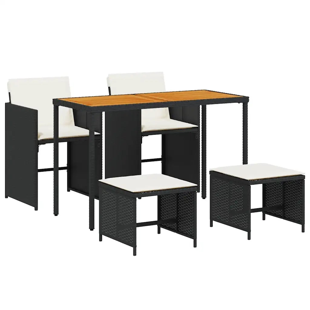 Set da Pranzo da Giardino 5 pz | Set Salotto da Giardino Nero con Cuscini in Polyrattan