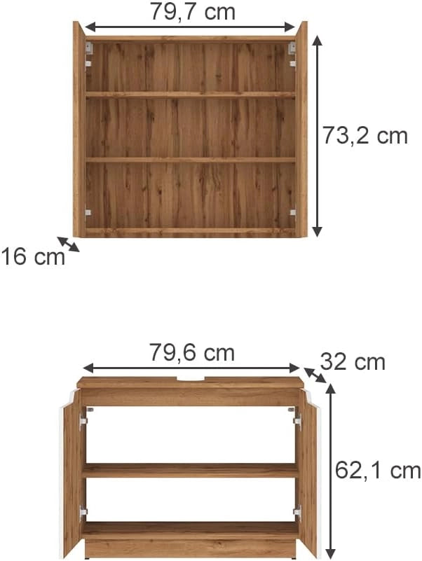 Set di mobili da bagno Lotta, Rovere/bianco con struttura in piastrelle, 2 parti