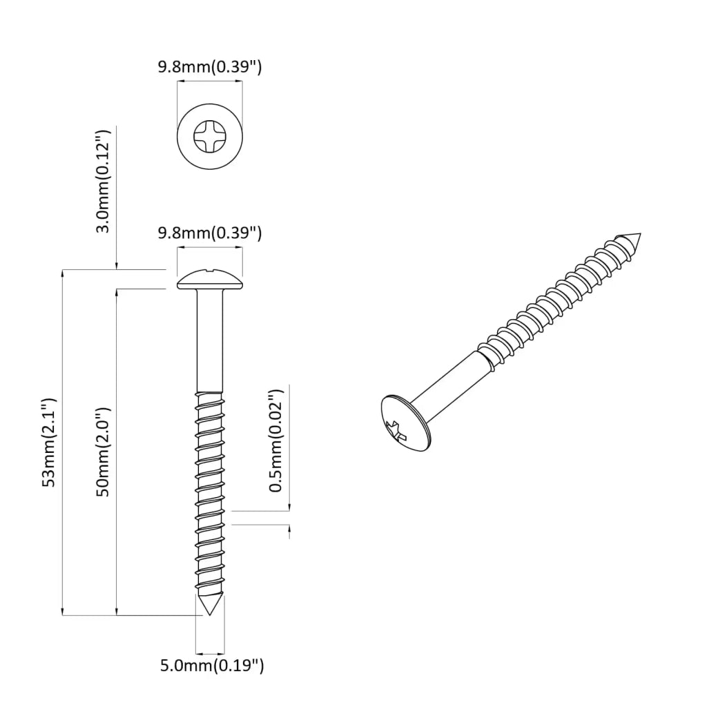 Vite in Legno 2 pz Argento 9,8 x 53 mm Acciaio CFW2130493