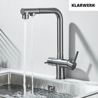 Felix | miscelatore estraibile 3 vie premium grigio titanio opaco | rubinetto da cucina a osmosi in acciaio inox| 360 gradi rotabile filtro 3 attacchi