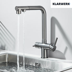 Felix | miscelatore estraibile 3 vie premium grigio titanio opaco | rubinetto da cucina a osmosi in acciaio inox| 360 gradi rotabile filtro 3 attacchi