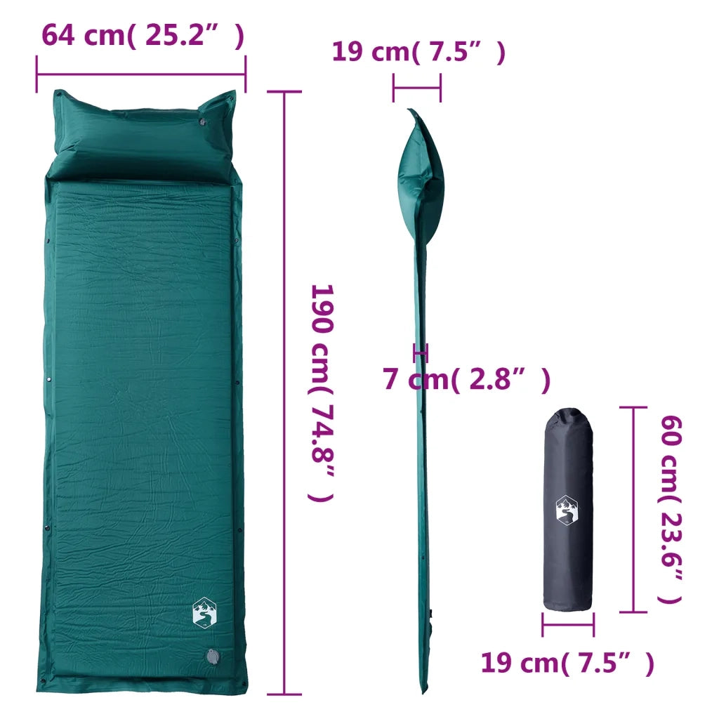 Materasso Campeggio Autogonfiabile con Cuscini 1 Persona Verde CFW1076462