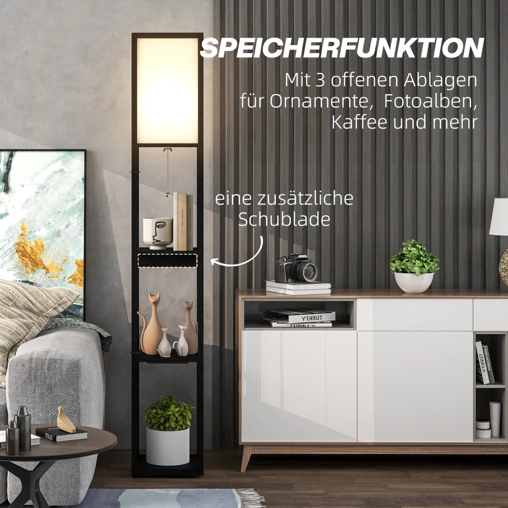 Lampada da terra con scaffale 3 livelli, interruttore a pedale, porte USB ¨C zephmum ¨C MDF, nero