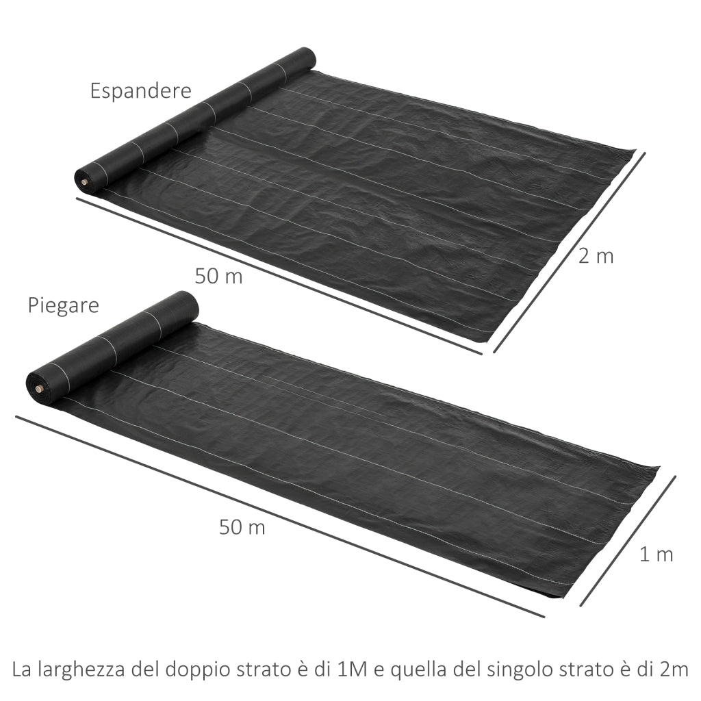 Telo Pacciamatura 100g/m2 ¨C Zephmum ¨C Nero 2x50m Quadrettato per Orto Giardino